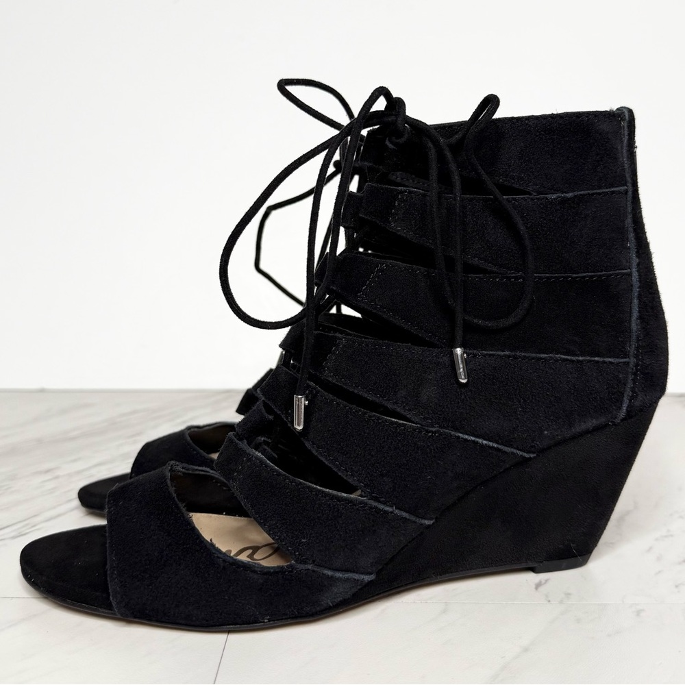 Sam Edelman Santina Black Suede Wedge Sandal 6 1/2